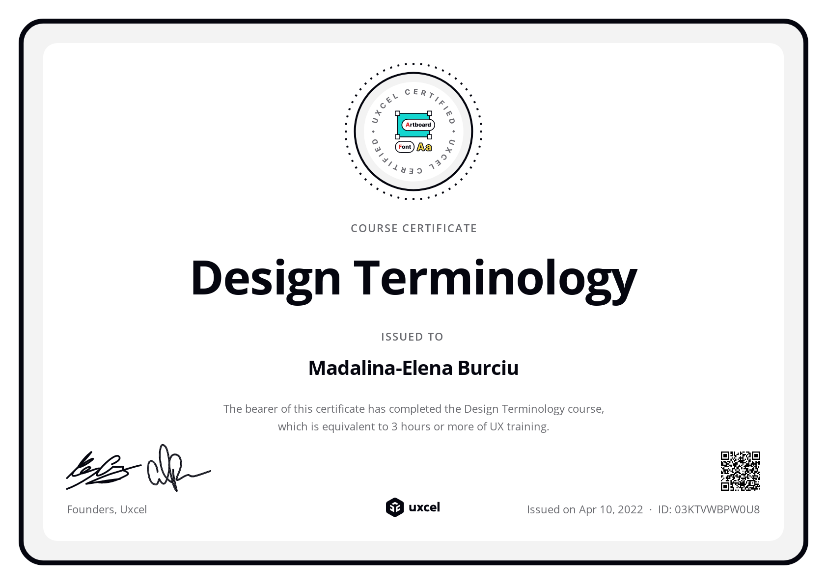 Madalina-Elena Burciu's certificate